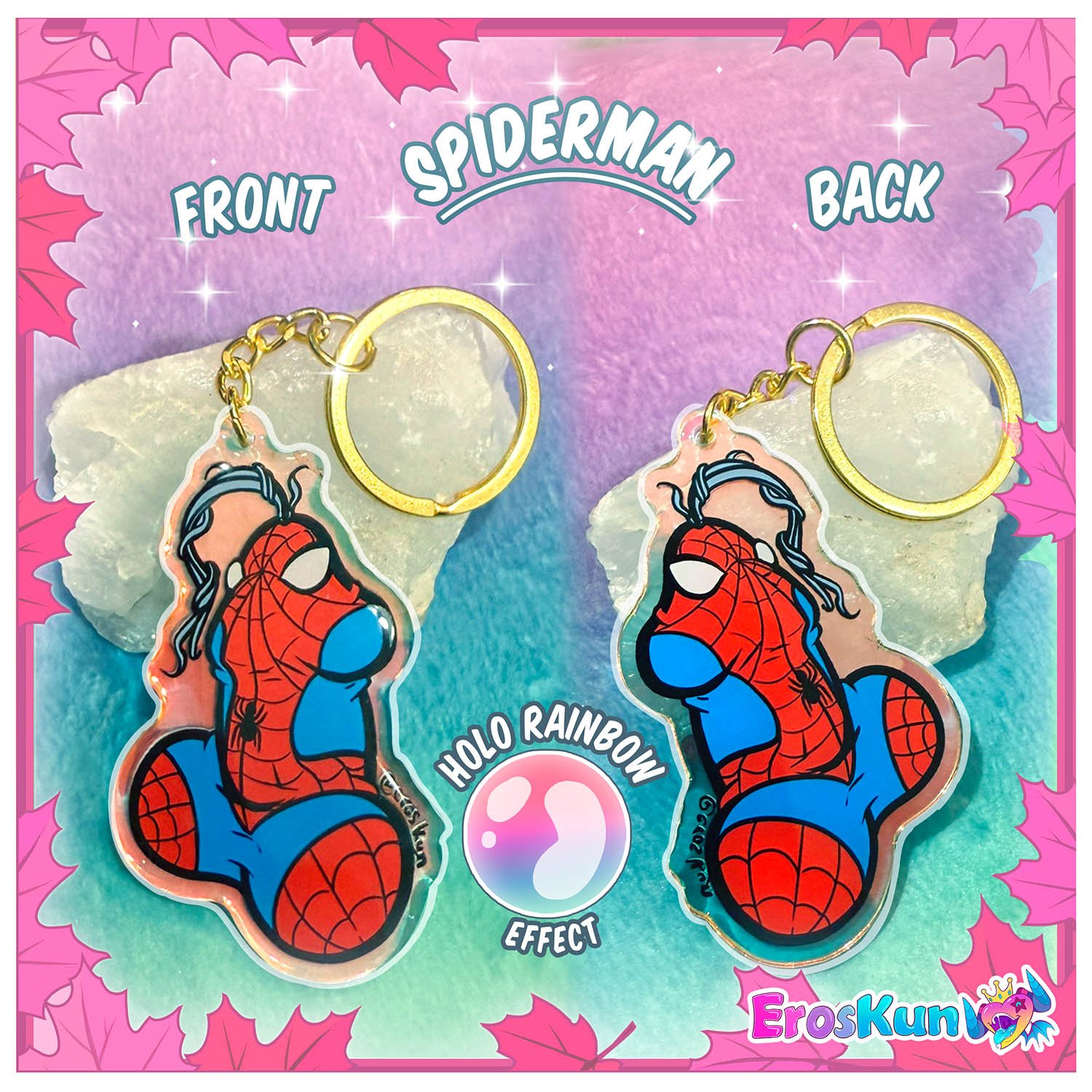 superhero keychain with holo rainbow effect ErosKun